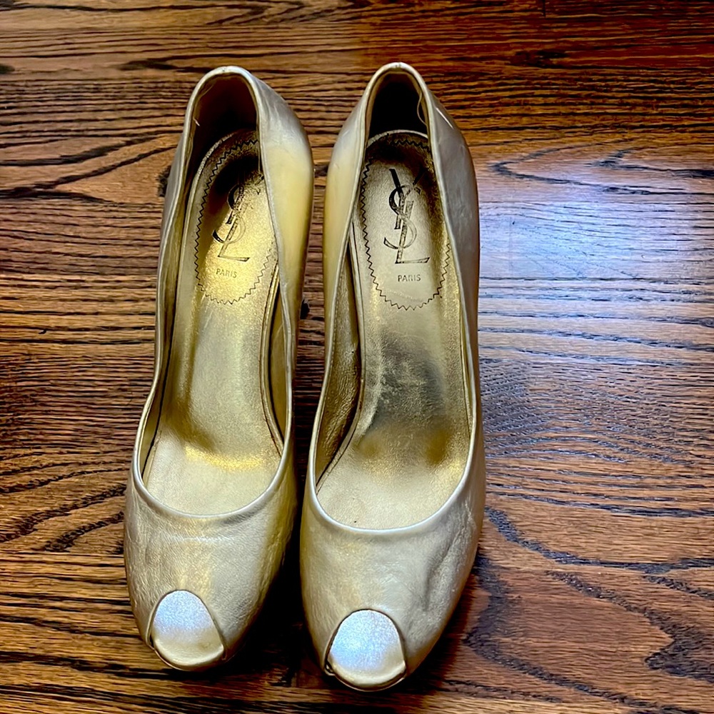Yves Saint Laurent gold platform heels